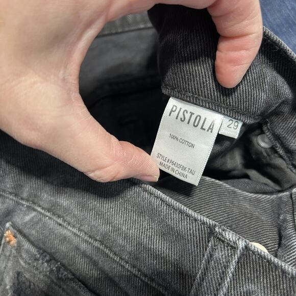 Pistola Jeans Womens 29 Black Distressed High Rise Straight Leg Button Fly Denim - Picture 4 of 14